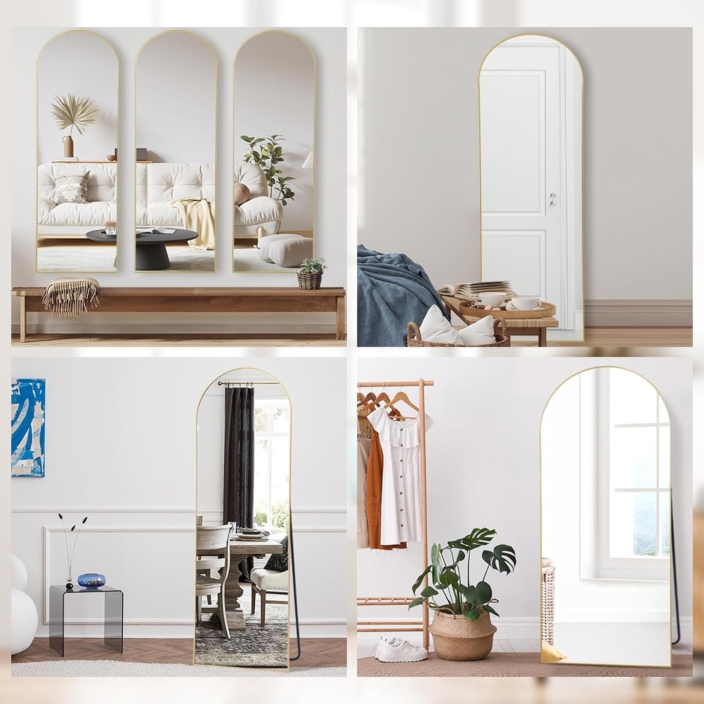Full Length Floor Mirror Arch Gold Frame Free Standing Bedroom Dressing