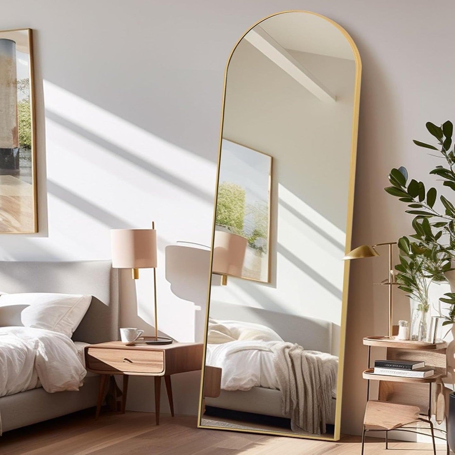 Full Length Floor Mirror Arch Gold Frame Free Standing Bedroom Dressing
