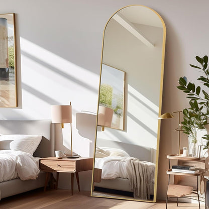 Full Length Floor Mirror Arch Gold Frame Free Standing Bedroom Dressing