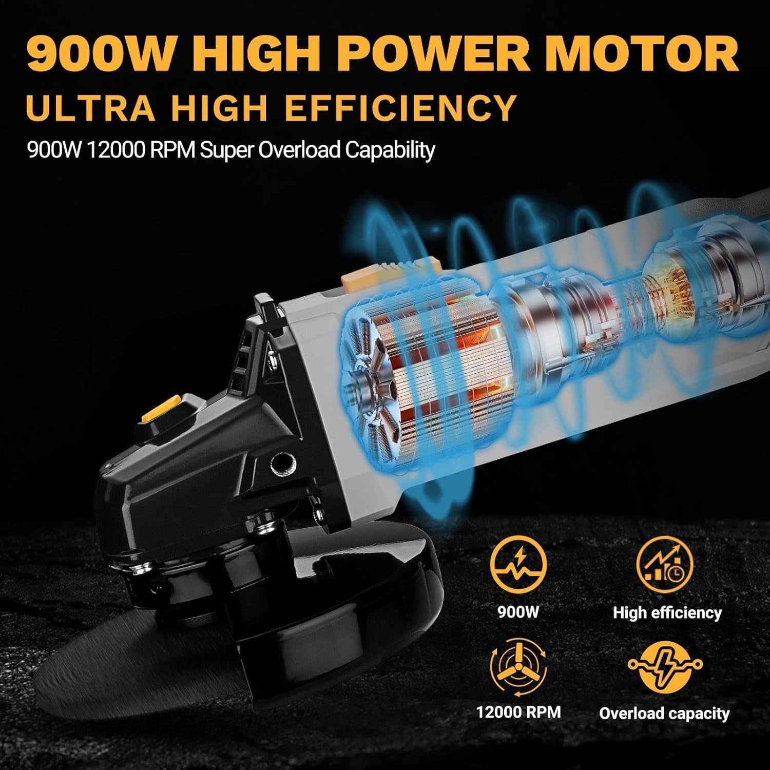 900W 125mm Angle Grinder 12000RPM Electric Cut Off Tool Metal Steel Polish