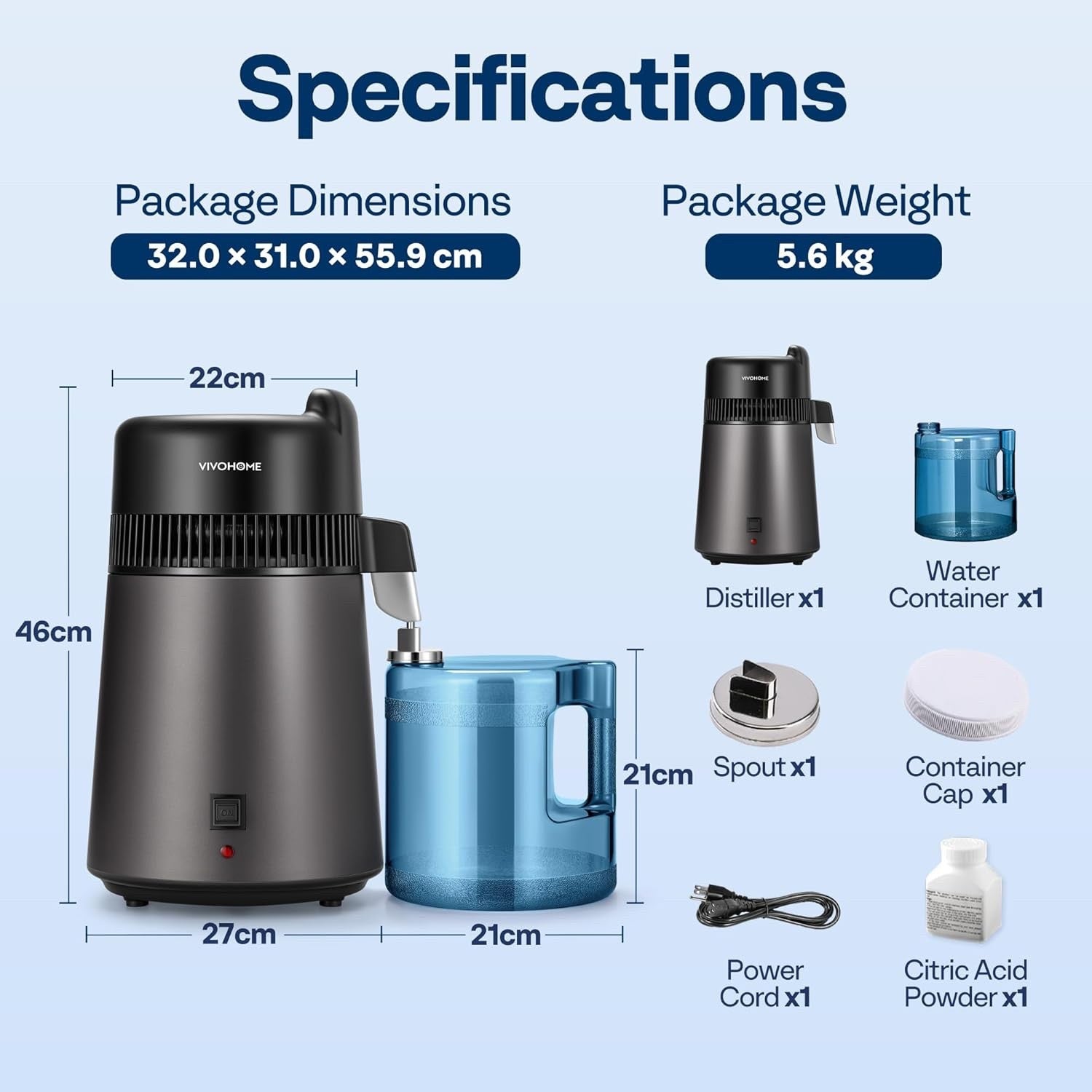 VIVOHOME 6L Water Distiller 304 Stainless Steel Countertop Purifier Container