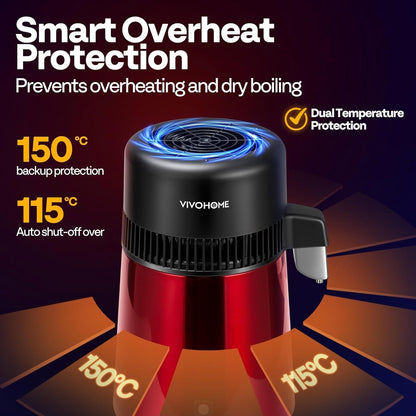 4L 1.06Gal Water Distiller 750W Countertop Purifier Smart Switch Home