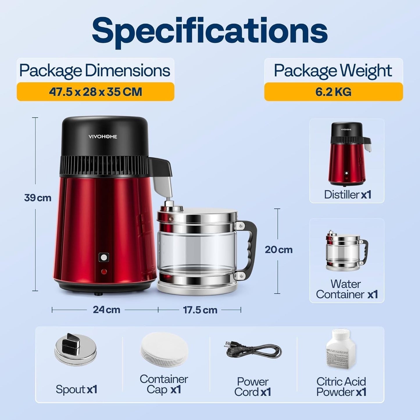 4L 1.06Gal Water Distiller 750W Countertop Purifier Smart Switch Home