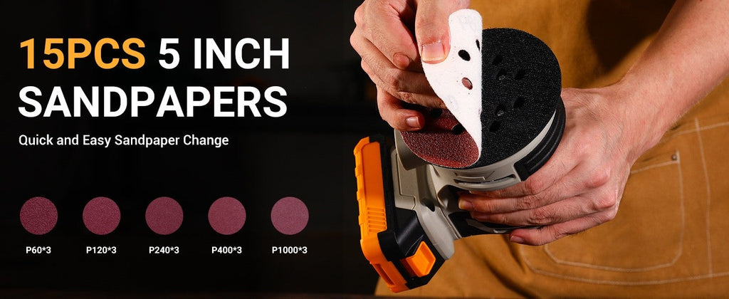 20V Cordless Random Orbital Sander 125mm 6000-13000RPM 15 Sandpaper Dust Port
