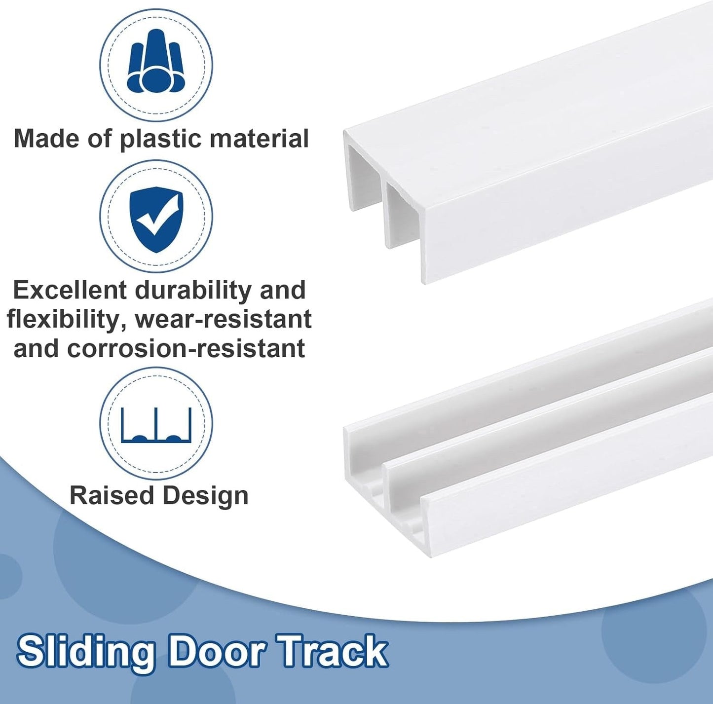 2 Set White Sliding Door Track 1/4 Inch Glass Panel Closet Cabinet Rail