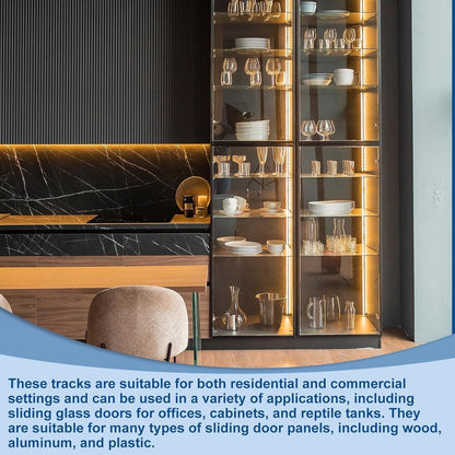 2 Set White Sliding Door Track 1/4 Inch Glass Panel Closet Cabinet Rail