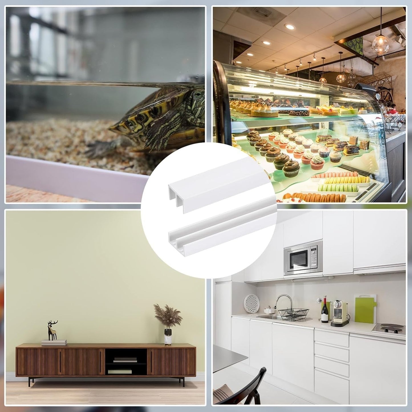 2 Set White Sliding Door Track 1/4 Inch Glass Panel Closet Cabinet Rail