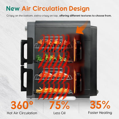 10L Dual Basket Air Fryer 2400W Double Drawer 9 in 1 Sync Match Family Size