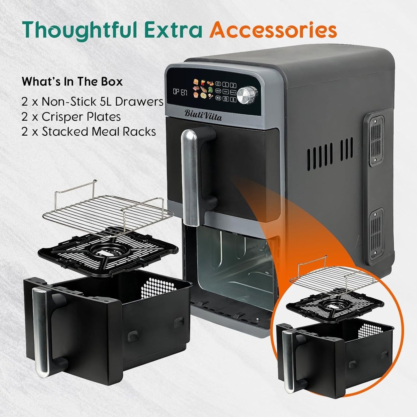 10L Dual Basket Air Fryer 2400W Double Drawer 9 in 1 Sync Match Family Size