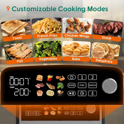 10L Dual Basket Air Fryer 2400W Double Drawer 9 in 1 Sync Match Family Size