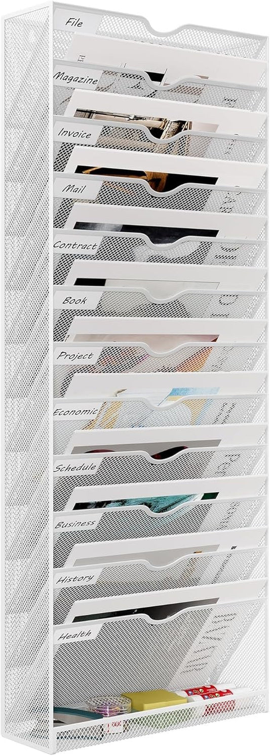 Metal Wall File Organizer 13 Tier A4 Hanging Document Holder Rack Office White