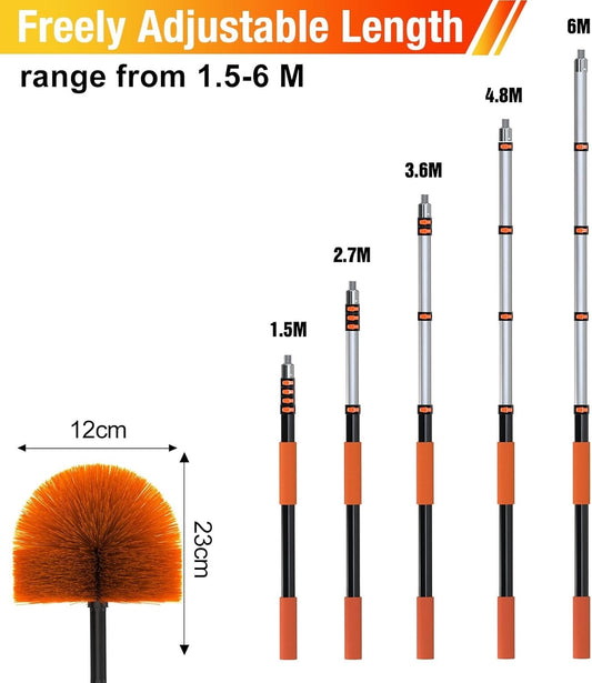 6m Telescopic Feather Duster Extendable Cobweb Brush Long Handle Ceiling Tool