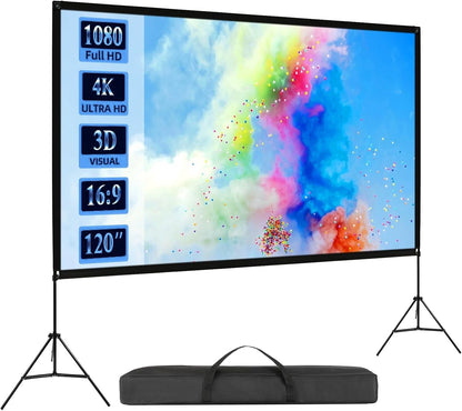 120 Inch Projector Screen Portable Outdoor Indoor 4K 16:9 Dual Tripod Stand HD