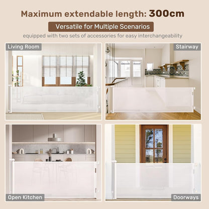 Extra Wide Retractable Stair Gate 300cm Baby Pet Safety Barrier Indoor