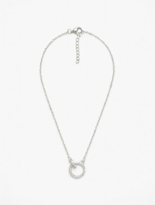 Silver Tone Circle Bar Pendant Necklace Adjustable Chain Minimalist Women