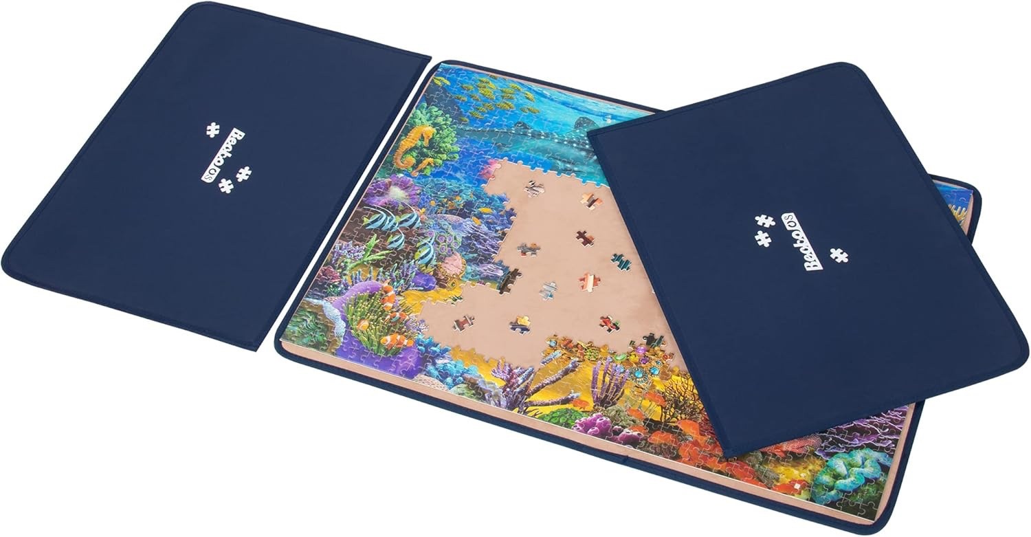Jigsaw Puzzle Board 1000 Pieces w 2 Trays Portable Non Slip Puzzle Storage Blue Becko US
