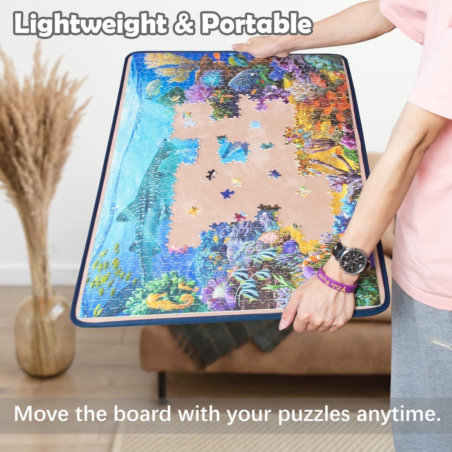Jigsaw Puzzle Board 1000 Pieces w 2 Trays Portable Non Slip Puzzle Storage Blue Becko US