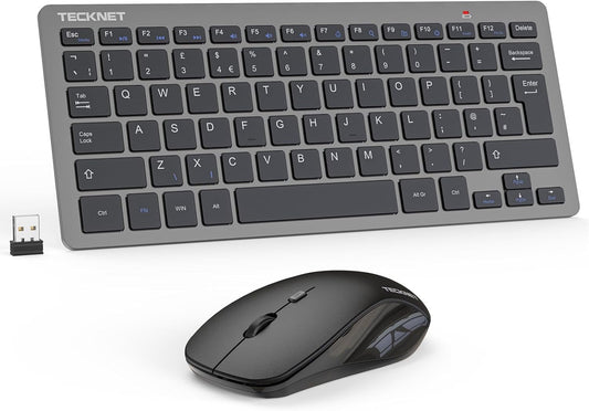 Mini Wireless Keyboard Mouse Set 2.4G USB Silent Combo Compact PC Laptop Grey TeckNet