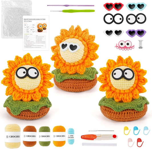 Crochet Kit Beginner Sunflower DIY Yarn Set Hooks Video Tutorial Craft Kit Wilshin