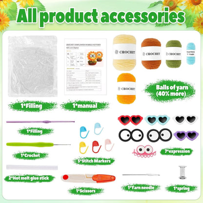 Crochet Kit Beginner Sunflower DIY Yarn Set Hooks Video Tutorial Craft Kit Wilshin