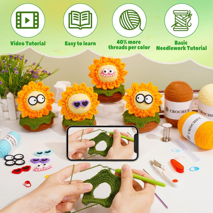 Crochet Kit Beginner Sunflower DIY Yarn Set Hooks Video Tutorial Craft Kit Wilshin