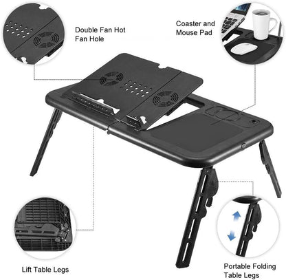 Laptop Desk Folding Table Adjustable USB Cooling Fans Mouse Tray Stand Ejoyous