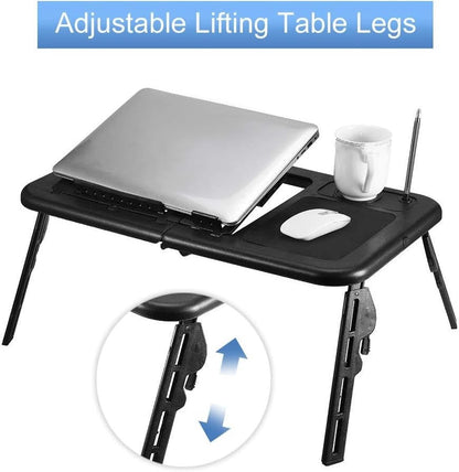Laptop Desk Folding Table Adjustable USB Cooling Fans Mouse Tray Stand Ejoyous