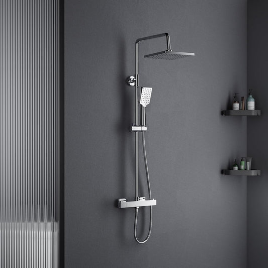 Thermostatic Shower System Rainfall Head 3 Function Handset Chrome Square Set Morado