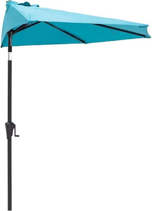 2.75m Half Garden Parasol Wall Umbrella Crank Tilt Patio Outdoor UV Shade Blue C-Hopetree