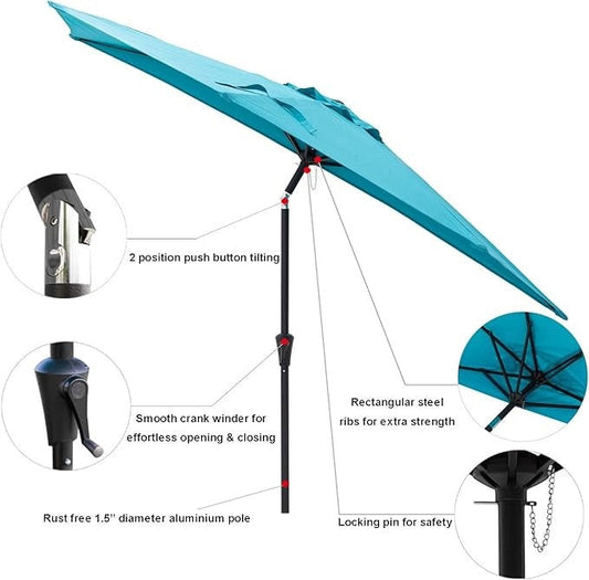 2.75m Half Garden Parasol Wall Umbrella Crank Tilt Patio Outdoor UV Shade Blue C-Hopetree