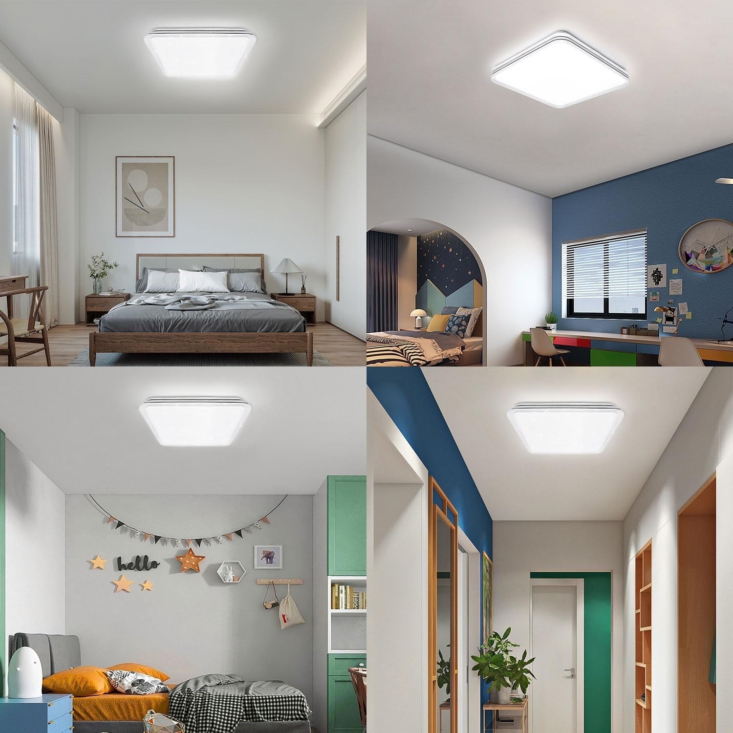 LED Ceiling Light Square Black Edge 6500K Cool White Flush Mount Modern Extrastar