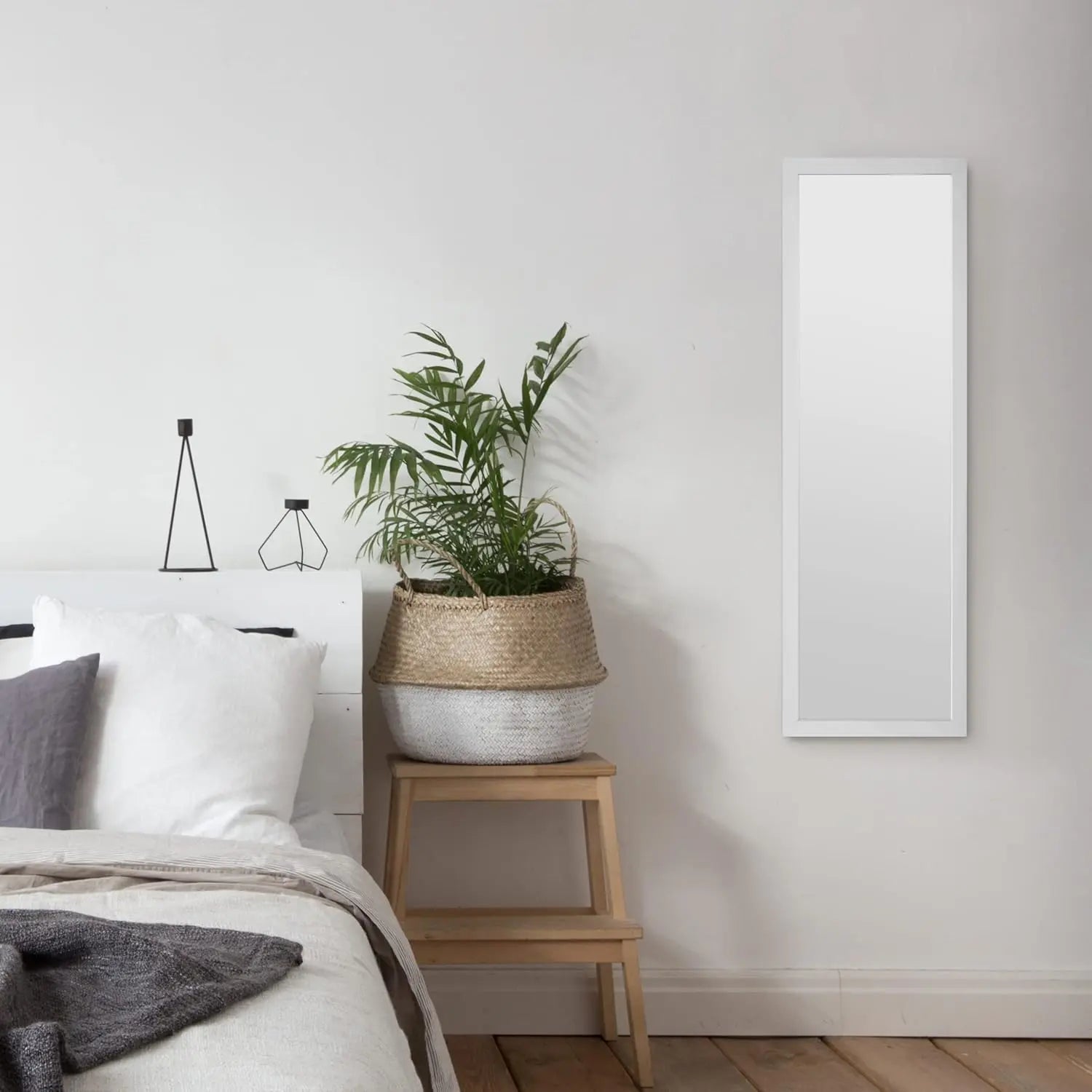 Home Selections Full Length Wooden Wall Mounted Mirror - White - 35x110cm - RT Online Outlet