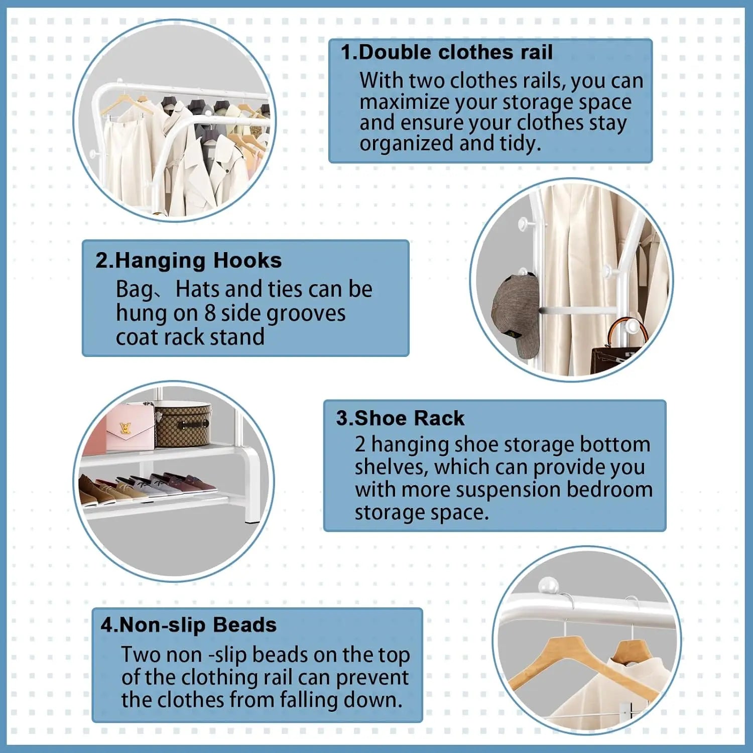 SMILOVII Heavy Duty Clothes Rail with Metal Double Coat Stand Rack - RT Online Outlet