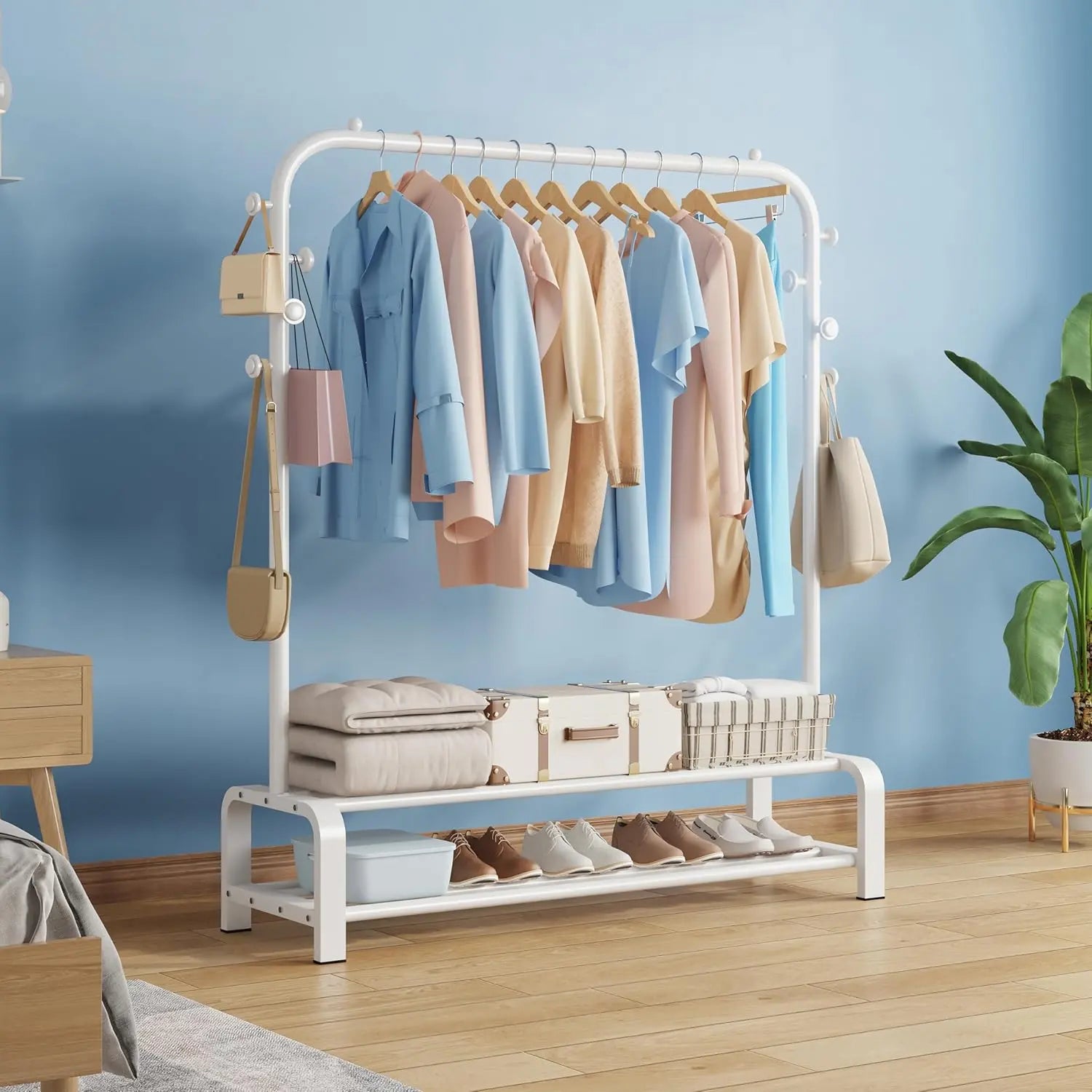 SMILOVII Metal Coat Stand Rack, Heavy Duty Clothes Rail for Bedroom White - RT Online Outlet