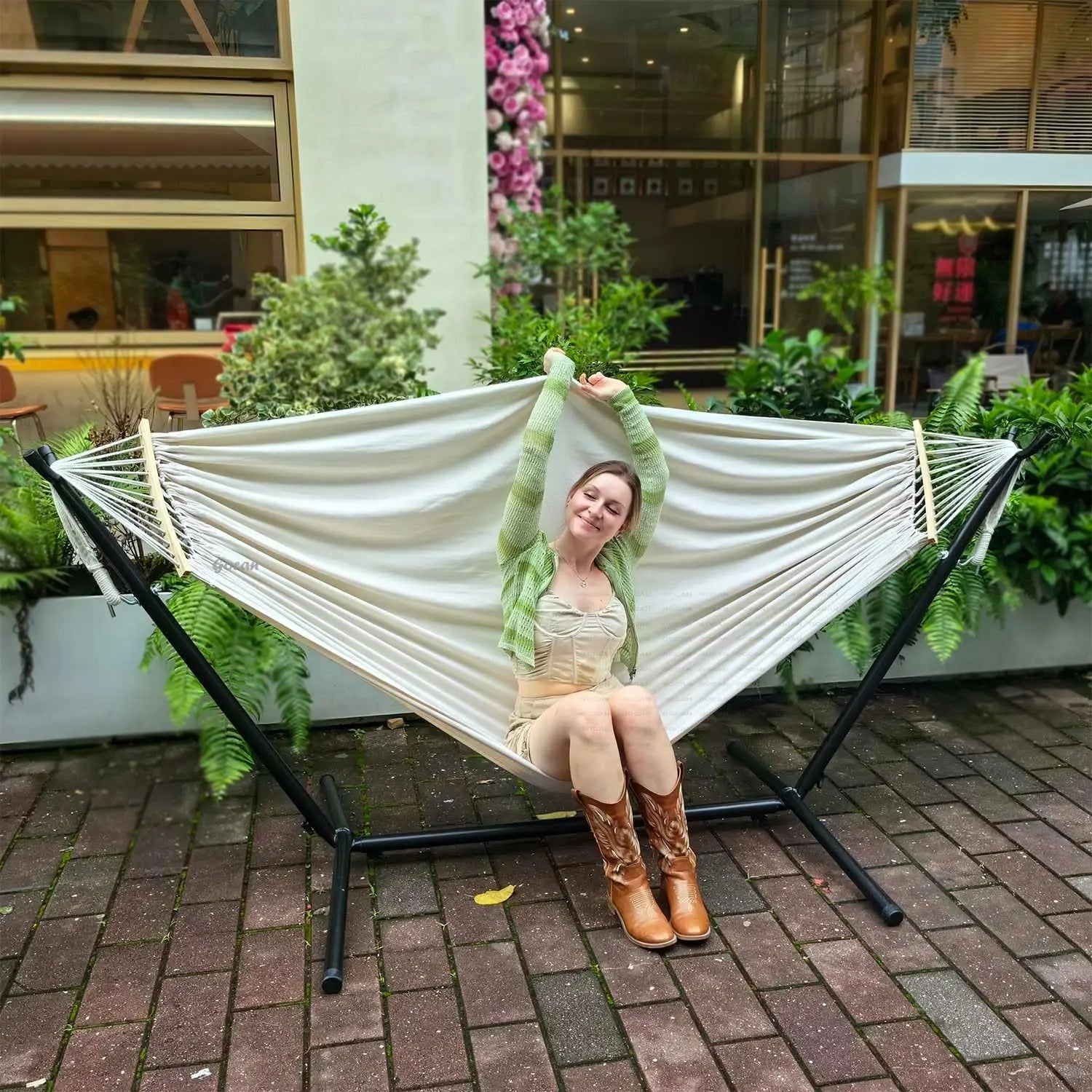 GOCAN Double Hammock 2 Person Large 220x150cm with Steel Stand Gocan
