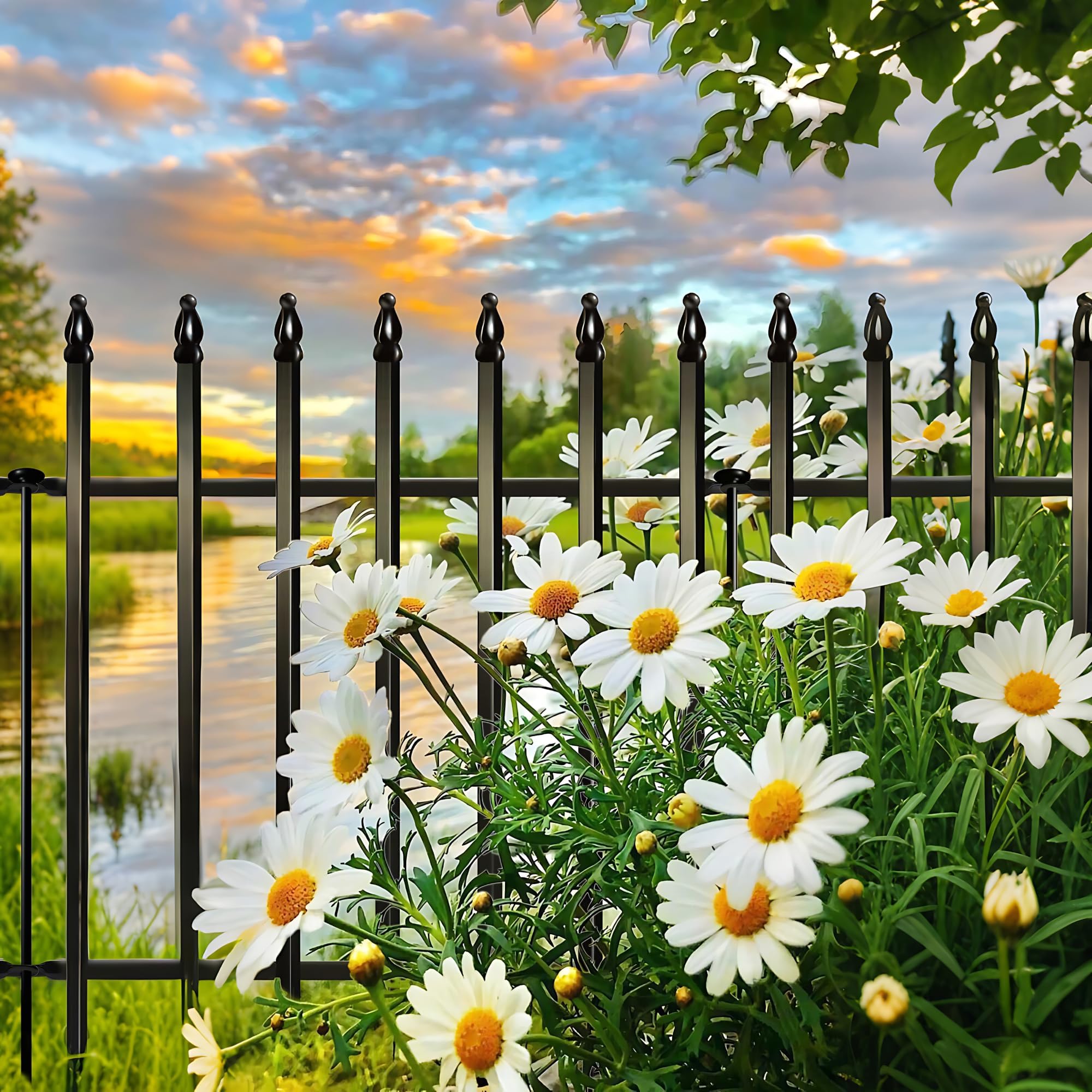 ARIFARO 3m Decorative Metal Garden Fence 5 Pack Pet Barrier Border 81cm High