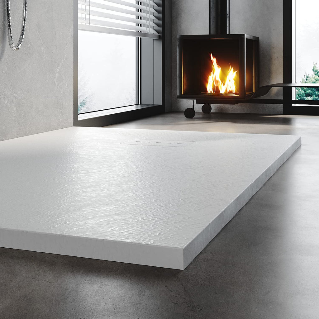 ELEGANT 1200x800mm White Slate Effect Lightweight Rectangular Shower Tray Waste