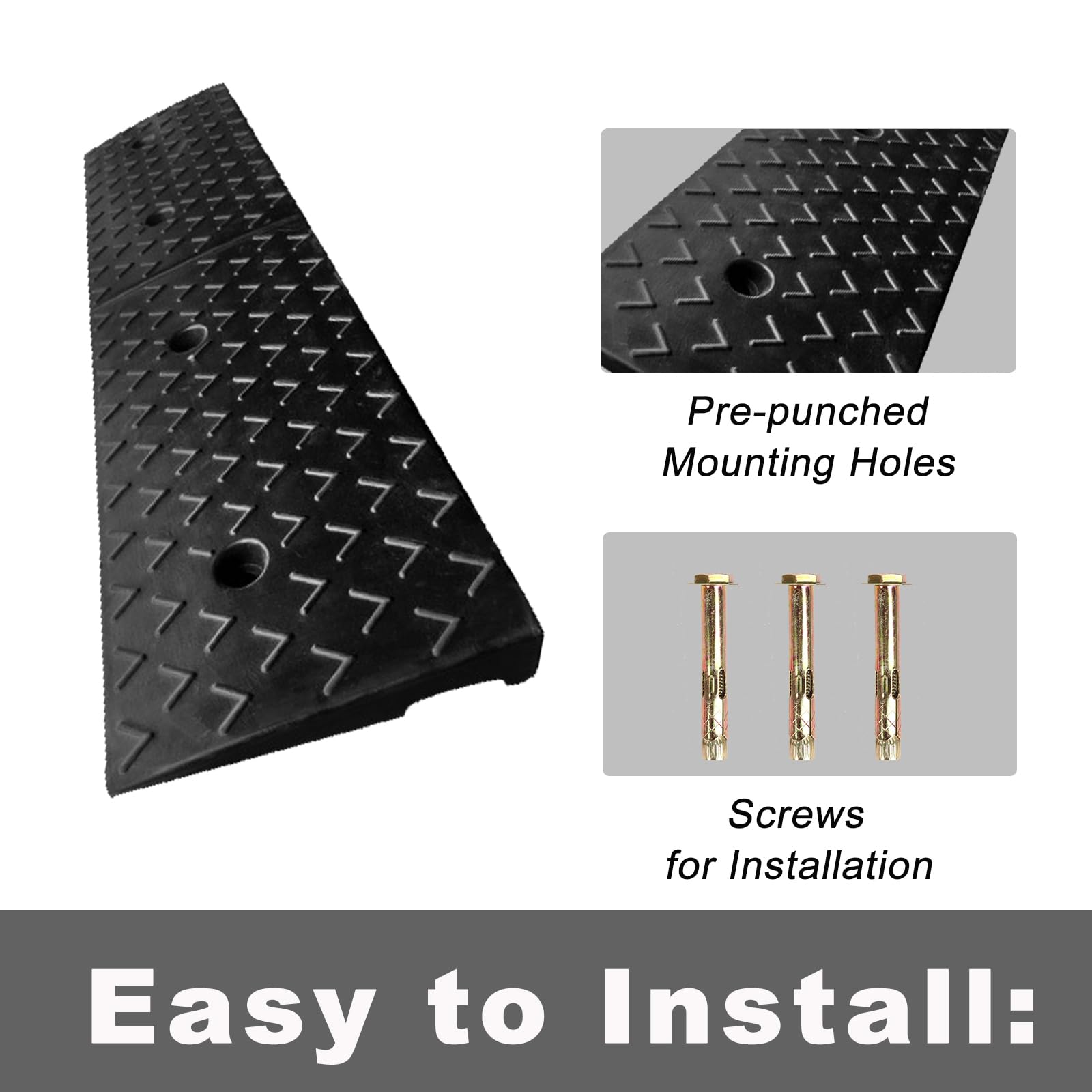 Bimiti 2" Rise Rubber Kerb Ramp 100x25x5cm Non Slip Threshold Driveway Ramp