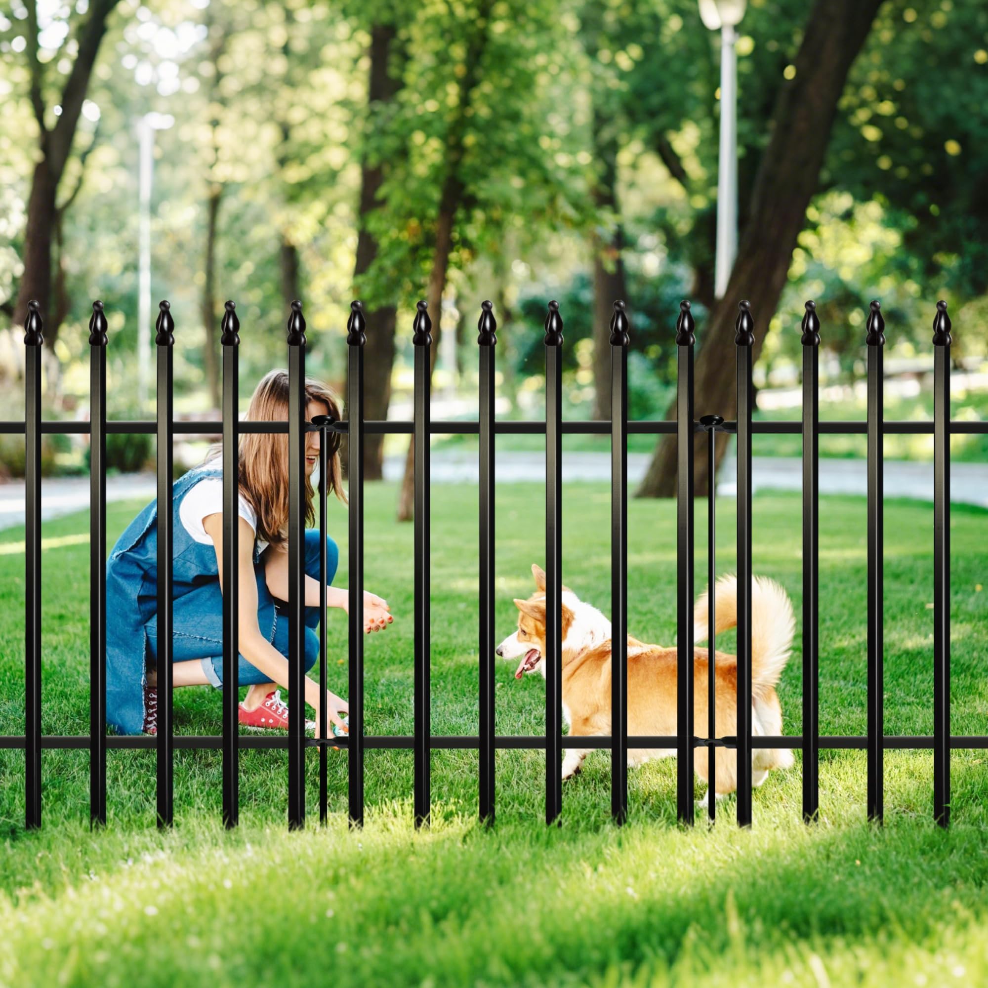 ARIFARO 3m Decorative Metal Garden Fence 5 Pack Pet Barrier Border 81cm High