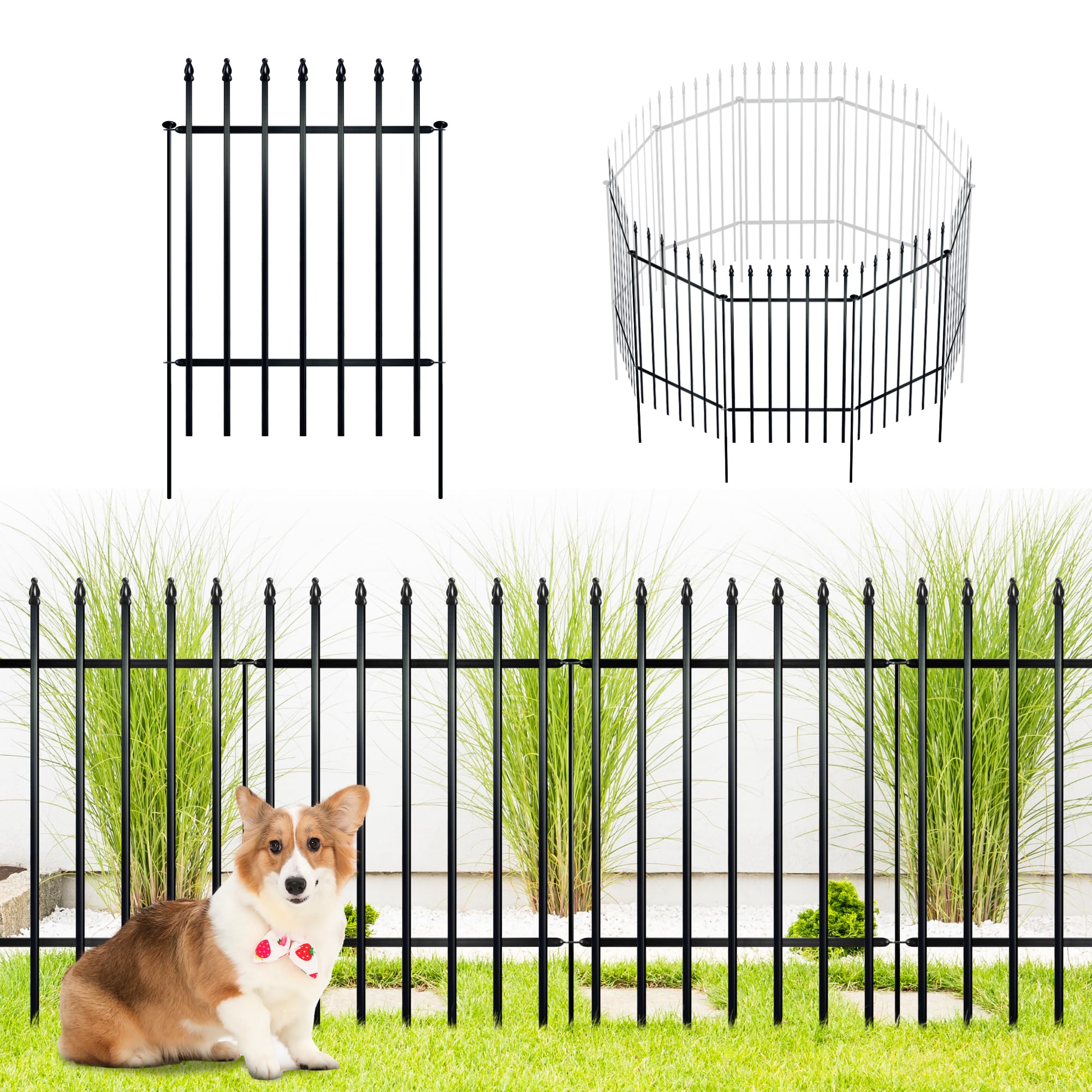 ARIFARO 3m Decorative Metal Garden Fence 5 Pack Pet Barrier Border 81cm High