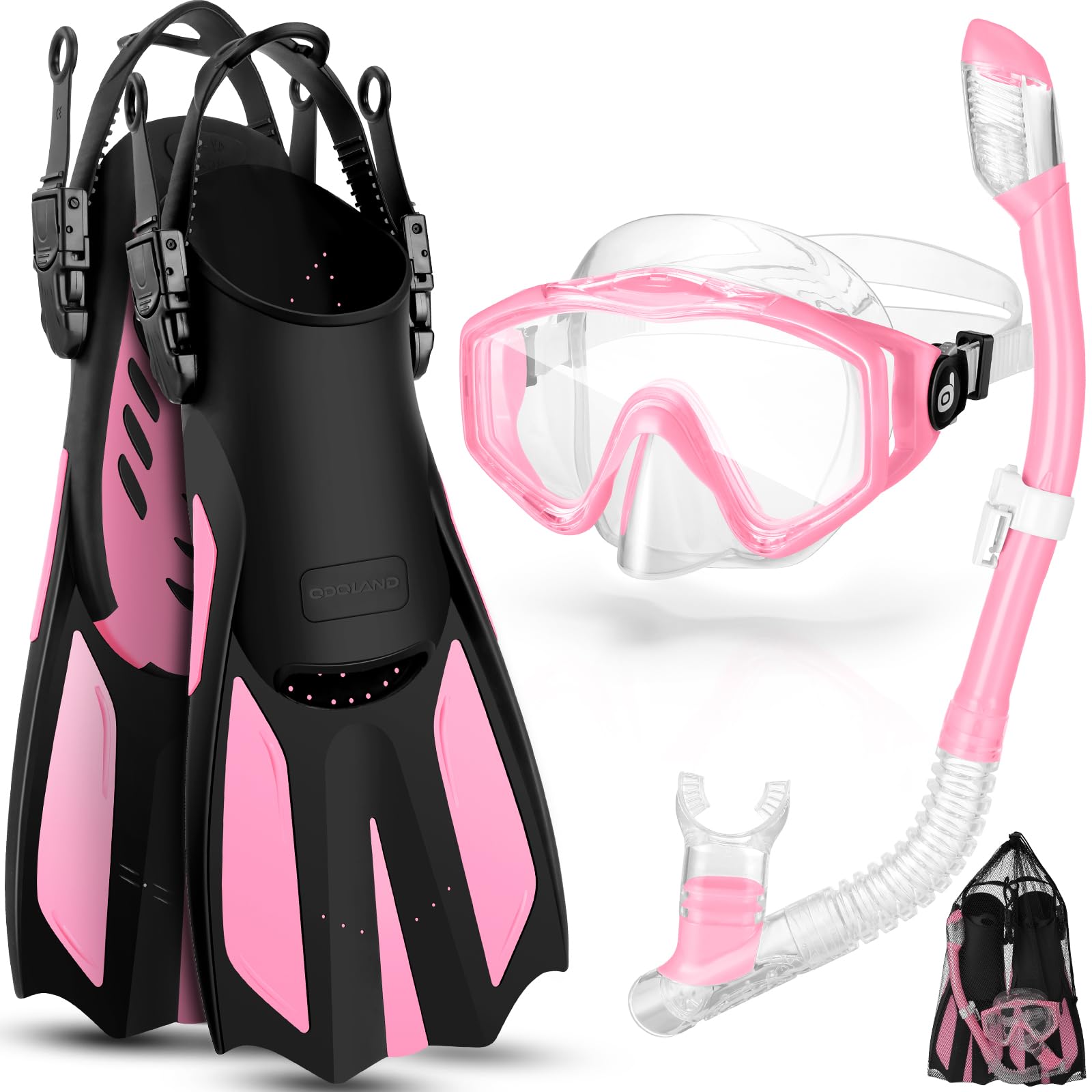 Odoland Snorkel Set Mask and Fins Dry Top Anti-Fog Anti-Leak Snorkeling Gear