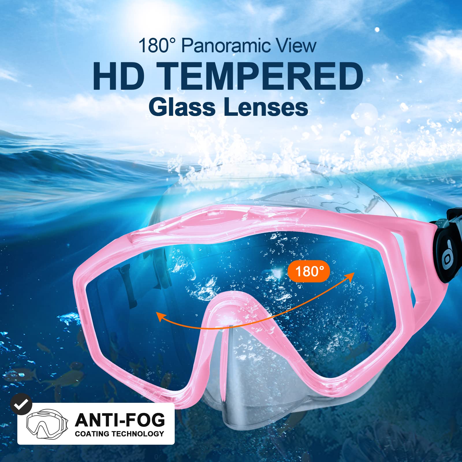 Odoland Snorkel Set Mask and Fins Dry Top Anti-Fog Anti-Leak Snorkeling Gear