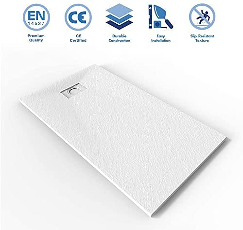 ELEGANT 1200x800mm White Slate Effect Lightweight Rectangular Shower Tray Waste