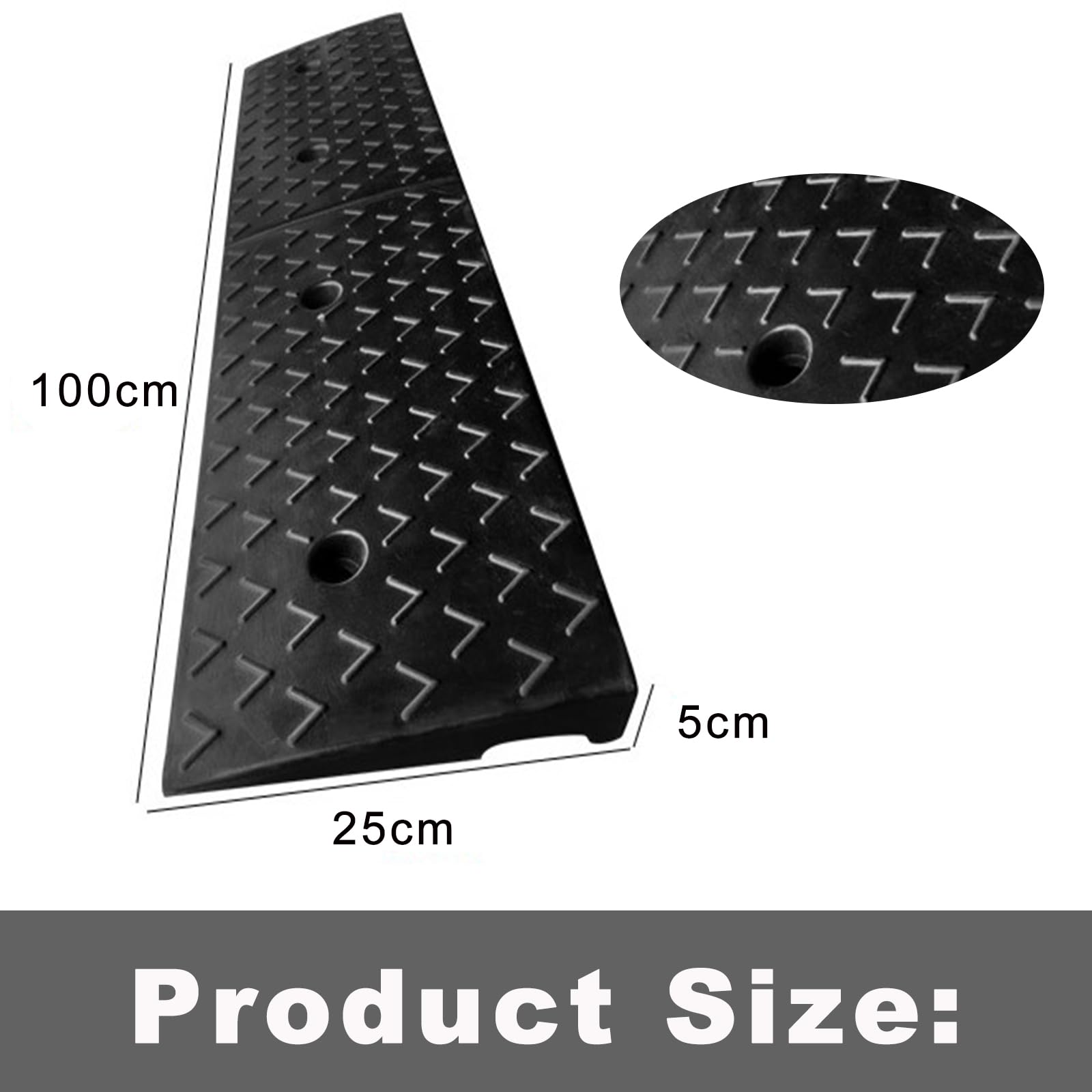 Bimiti 2" Rise Rubber Kerb Ramp 100x25x5cm Non Slip Threshold Driveway Ramp