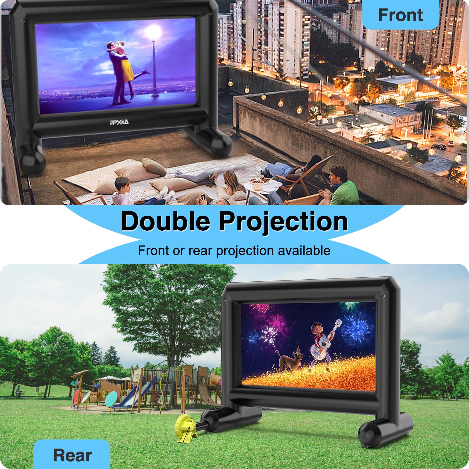 PPXIA 15ft Inflatable Outdoor Movie Screen with Air Blower & Storage Bag